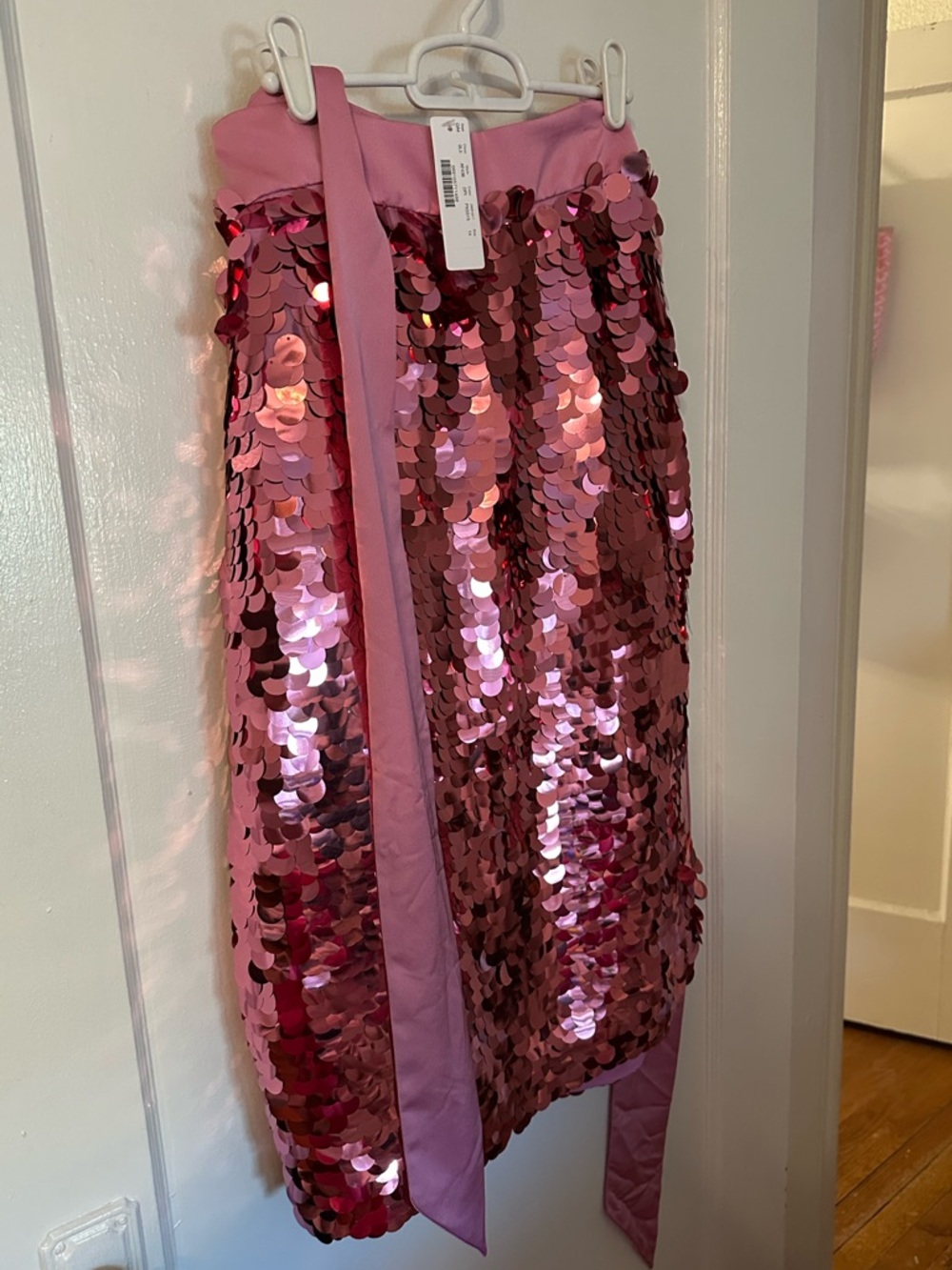 J. Crew Pink Sequin Midi Skirt with Waist Tie